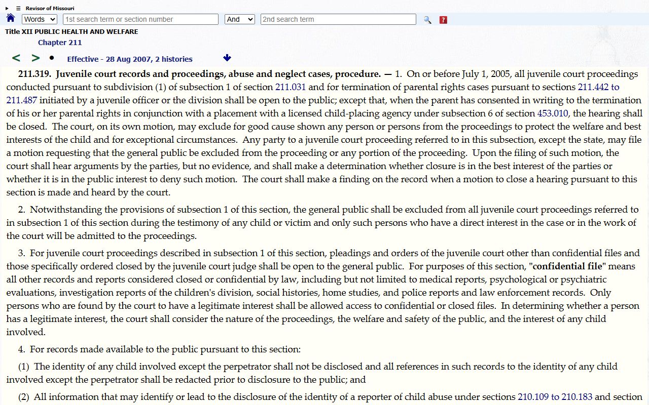 Harrison County court dockets juvenile public and confidential file statute