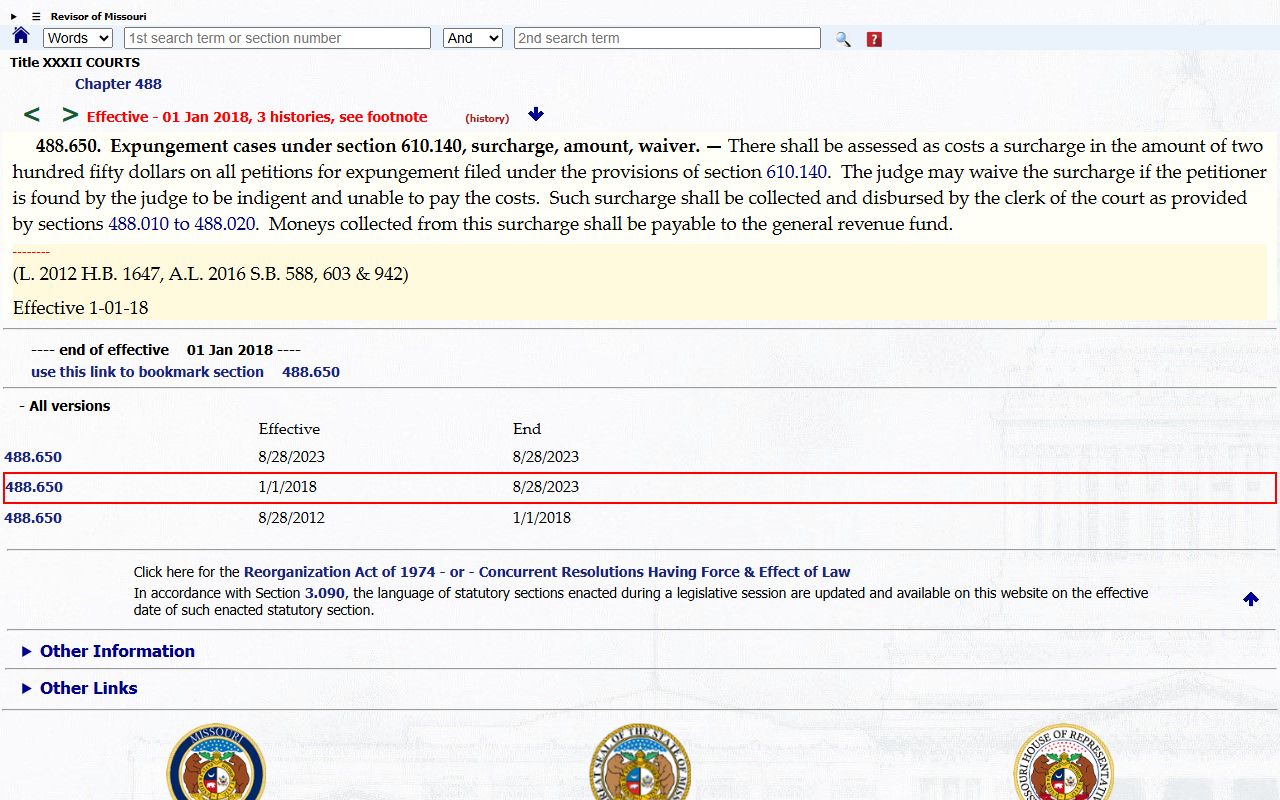 Harrison County court records expungement surcharge statute